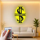 Décoration murale en métal personnalisée en forme de signe dollar avec rétroéclairage LED - Cadeau personnalisé pour entrepreneurs - Décor de bureau ou de salle de loisirs