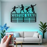 Décoration murale en métal personnalisée - Silhouette d'escrimeur avec rétroéclairage - Cadeau unique pour escrimeur