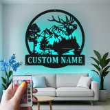 Custom Elk Mountain Scene Led Light Metal Wall Art Personalized Gift for Nature Lovers Cabin or Lodge Decor