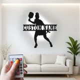 Insegna LED personalizzata per pickleball | Arte murale in metallo con nome per lei | Regalo per atleta donna | Decorazione per game room