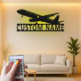 Custom Airplane Led Light Metal Wall Art Personalized Aviation Gift for Pilot Hangar or Office Decor
