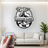 Insegna in metallo Bull Moose personalizzata | Arte murale illuminata con LED della fauna selvatica | Decorazione rustica per cabin e lodge | Regalo personalizzato per cacciatori