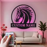 Custom Horse LED Sign | Personalized Metal Wall Art | Equestrian Decor for Stable & Farmhouse | Horse Lover Gift