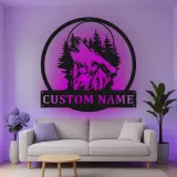 Décoration murale en métal personnalisée de loup hurlant avec rétroéclairage LED - Cadeau personnalisé pour les amoureux de la nature - Décor de cabane rustique 1
