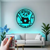 Insegna in metallo personalizzata con panda e luce LED - Regalo personalizzato per nursery, decorazione carina per la camera dei bambini
