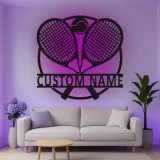 Cartel de metal LED de raquetas de tenis personalizado, regalo para amantes del tenis, decoración de sala de juegos