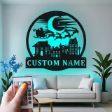 Cartel de metal personalizado de trineo de Santa | Decoración mural navideña LED | Placa de nombre personalizada para hogares y oficinas