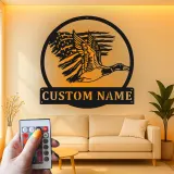 Cartel de metal LED personalizado de pato y bandera americana regalo para cazadores decoración de cabaña rústica