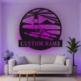 Décoration murale en métal personnalisée avec scène de phare et rétroéclairage pour les amoureux de la plage