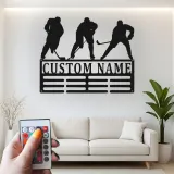Panneau prénom hockey personnalisé | Décoration murale en métal LED pour salle de jeux | Silhouette de joueur personnalisée | Cadeau pour amateur de sport