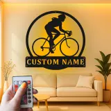 Custom Cyclist Led Light Metal Wall Art Personalized Gift for Biking Enthusiasts Garage or Home Gym Decor