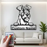 Décoration murale en métal LED personnalisée en forme de terrier Airedale - Cadeau pour les amoureux des chiens - Décor pour le salon