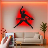 Cartel de metal personalizado con luz LED de lanzadora de softbol, regalo personalizado para atletas, decoración para sala de deportes