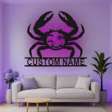 Custom Crab Beach Scene Led Light Metal Wall Art Coastal Gift for Beach Lovers Nautical Decor for Living Room