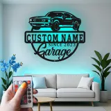 Personalisierte Muscle Car LED-Leuchtschilder | Metall-Wandkunst für die Garage | Individuelle Man Cave Dekoration | Vintage Automobilgeschenk für Papa