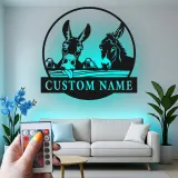 Custom Donkey Duo Led Light Metal Wall Art Personalized Farmhouse Gift Rustic Home Decor for Animal Lovers