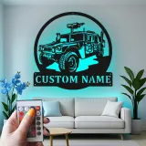Custom Humvee Metal Sign | LED Tactical Vehicle Art | Personalized Army Gift for Soldier | Man Cave Wall Decor