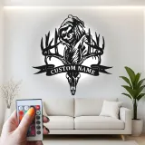Plaque en métal Tête de cerf et Faucheuse | Décoration murale LED personnalisée pour chasseur | Déco sur mesure pour man cave et lodge