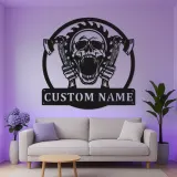 Cartel LED de Calavera y Hachas Personalizado | Decoración Gótica para Cueva de Hombres | Arte de Horror Personalizado | Regalo de Garaje para Él