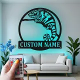 Cartel de metal LED personalizado de camaleón, regalo único para amantes de los reptiles, decoración de dormitorio o salón