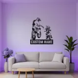 Cartel de Motocicleta Personalizado para Padre e Hijo | Arte de Pared LED para Motocross | Regalo Personalizado para Papá
