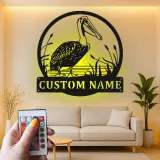 Décoration murale en métal LED personnalisée avec pélican - Cadeau côtier pour amoureux de la nature