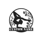 Arte murale LED in metallo per ginnastica | Insegna personalizzata con nome per cameretta ragazza | Decor floreale per ginnasta