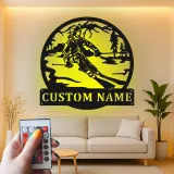 Cartel de metal LED esquiador personalizado regalo de esquí para entusiastas de deportes de invierno decoración de cabaña o refugio 1