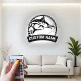 Enseigne en métal Marlin Fish personnalisée | Décor de pêche LED sur mesure | Cadeau pour pêcheur pour man cave | Art mural de maison au bord du lac