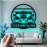 Insegna in metallo personalizzata con boombox e luce LED regalo per amanti della musica decorazione retro per sala giochi