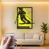 Custom Skier Led Light Metal Wall Art Personalized Skiing Gift for Winter Sports Enthusiasts Game Room Decor
