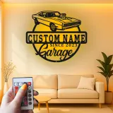 Personalisierte Muscle Car Schild | LED Metall-Wandkunst | Vintage Garagen Dekor | Individuelles Man Cave Geschenk | Lasergeschnittene Autoschilder