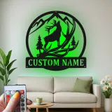 Custom Elk Mountain Scene Led Light Metal Wall Art Personalized Gift for Nature Lovers Cabin Decor