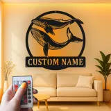 Custom Whale Pair Led Light Metal Wall Art Ocean Lover Gift Nautical Decor for Living Room
