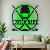 Cartel LED personalizado de jugador de hockey | Decoración mural de metal personalizada | Regalo deportivo para habitación infantil y cueva masculina