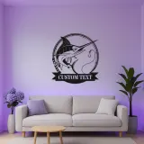 Insegna in Metallo LED Pesce Marlin Personalizzata | Insegna Decorativa per Pesca | Regalo per Pescatore per Man Cave o Cabina
