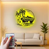 Insegna in metallo personalizzata con luce LED per casa al mare - Regalo personalizzato per ritiri costieri e decorazione tropicale