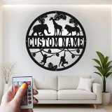 Insegna con Nome Safari Personalizzata | Arte da Parete in Metallo LED per Nursery | Decorazione per Stanza dei Bambini a Tema Giungla | Regalo per Baby Shower Personalizzato