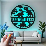 Insegna in metallo LED personalizzata con dinosauro per decorare la stanza dei bambini, regalo per la nursery per amanti dei dinosauri
