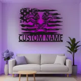 Décoration murale en métal personnalisée avec clés à molette et drapeau américain rétroéclairé - Cadeau pour mécanicien