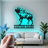 Décoration murale en métal personnalisée avec élans et ours en forêt avec rétroéclairage LED - Cadeau faunique pour les amoureux de la nature