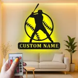 Décoration murale en métal personnalisée joueur de baseball avec rétroéclairage LED