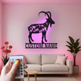 Custom Mountain Goat Metal Sign | Personalized LED Wall Art | Wildlife Decor for Nature Lover & Cabin