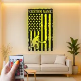 Pickleball Player Metal Wall Art | Custom Name American Flag LED Sign | Patriotic Sports Decor for Home or Gym | Hand-Crafted Steel