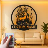 Panneau personnalisé de chien de chasse Labrador | Décoration murale en métal LED personnalisée | Cadeau de chasseur et décor de faune extérieure