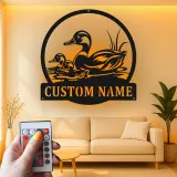 Cartel de metal LED de familia de patos personalizado Regalo para amantes de la naturaleza Decoración de vida silvestre