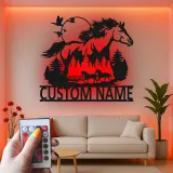 Custom Horse Metal Sign with LED | Personalized Equestrian Decor | Rustic Farmhouse Wall Art for Horse Lovers