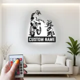 Personalisierte Motocross Vater und Kind LED Metall-Wandkunst – Geschenk für Papa, Garage oder Man Cave Dekor 1