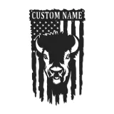 Décoration murale en métal personnalisée avec le drapeau américain et bison, rétroéclairage LED, cadeau rustique pour lui, décoration patriotique