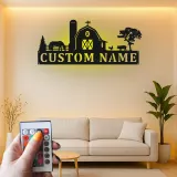 Custom Farm Scene Led Light Metal Wall Art Personalized Barnyard Gift Rustic Home Decor for Farmhouse